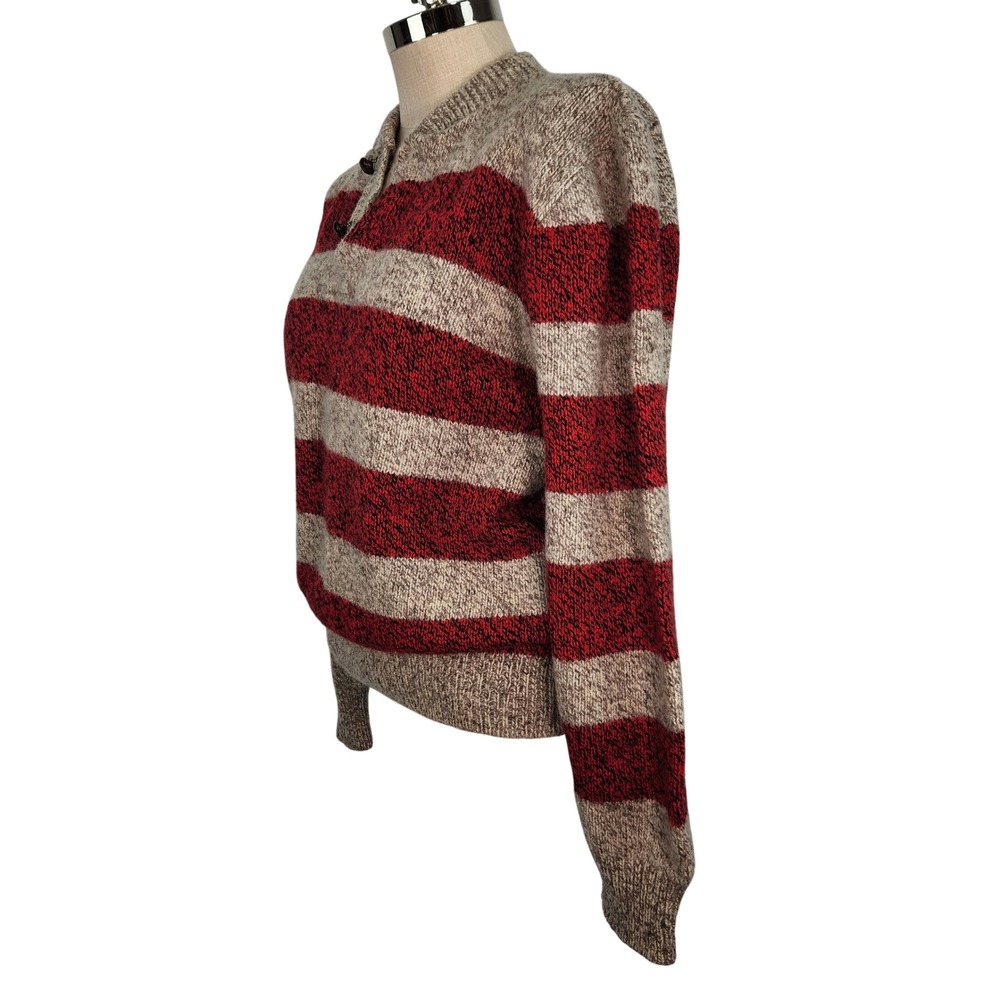 High Sierra Vintage Wool Pullover Sweater Mens Size L Oatmeal Red Striped - Picture 2 of 9
